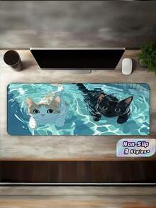 1 Alfombrilla de Ratón Gaming de Tamaño Grande con Escena de Piscina Divertida con Dos Gatitos, Base de Goma Antideslizante y Lavable, Tapete de Escritorio Extragrande para Uso de Oficina, Accesorio de Decoración de Computadora - Multicolor - Ver 1