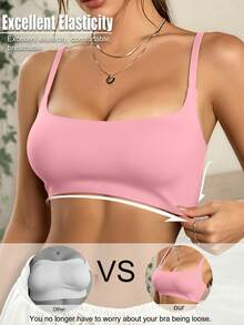 SHEIN Reggiseno sportivo da fitness tinta unita da donna, top da palestra, abbigliamento da palestra da donna, outfit da palestra da donna, abbigliamento da palestra, allenamento da donna - Rosa - Visualizzare 4