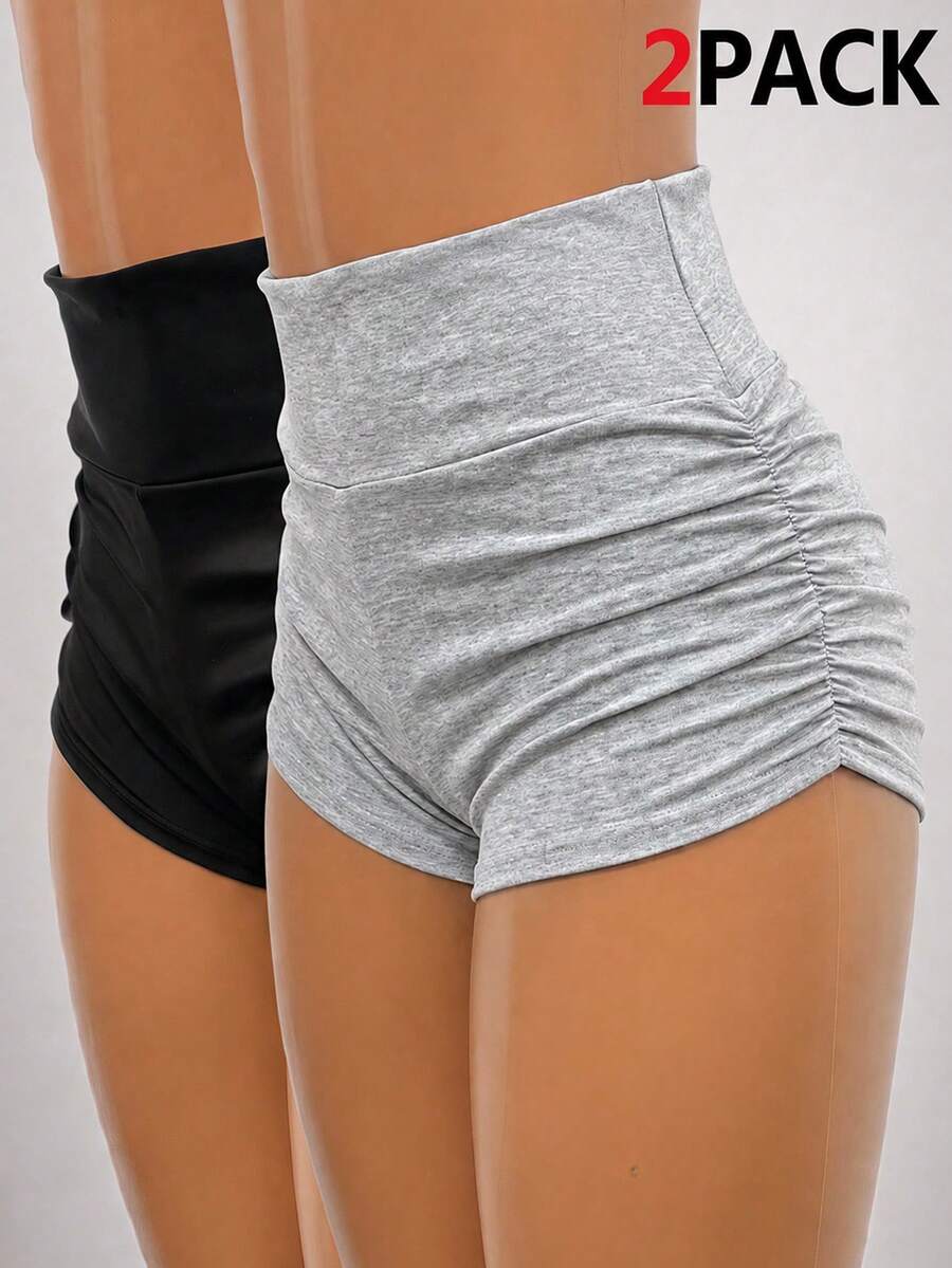 SHEIN EZwear 2件組女款休閒極簡純色百褶單車短褲,適合夏季單車、瑜伽運動、秋季短褲,適用日常通勤、聚會、秋冬春夏、聖誕節、新年、感恩節、派對、婚禮、海灘、畢業典禮、優雅、外出、約會、通勤、情人節、優雅、度假、Y2K - 彩色 - 查看 1