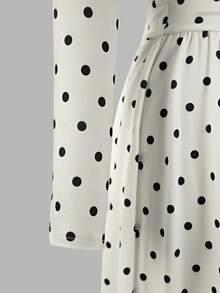 Tween Girl) Dress, Off-Shoulder, Polka Dot, Black White Polka Dot, Elegant, Casual, Vacation Party Autumn - Apricot - View 5
