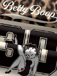 Betty Boop x SHEIN 女款字母卡片印花豹紋拼接色塊休閒日常T恤 - 白色 - 查看 4