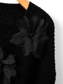 GlowEve CURVE Plus Size Elegant 3D Floral Beaded V-Neck Drop Shoulder Long Sleeve Pullover Sweater Winter - Black - View 4