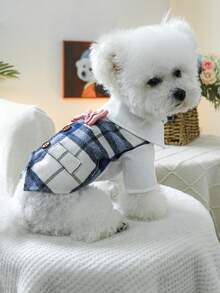 PETSIN 1pc Gentleman Groom Vacation Two Pet Dresses, Comes With Traction D-Ring Dog Dress Up, Small Dog Cat Dog Universal Clothes, Wedding Birthday Photo Casual Clothing - Blue - View 9