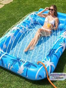 1pc Inflatable Pool Lounge Chair Sunbathing Float Bed With Spray Water Function Extra Large Adult Pool Float With Pillow Auto Spray Cooling 6 In 1 Air Mattress Raft For Pool Party Gift - Multicolor - View 1