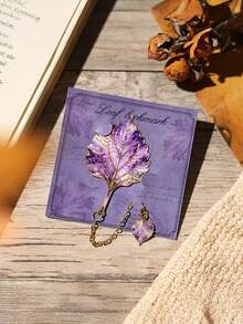 1PC Vintage Metal Leaf Bookmark With Chain Charm Hollow Design Exquisite Ginkgo Maple Clover Lotus Pendant Ideal Gift For Book Lovers Students Teachers Writers Readers 6 Styles Random Assorted - multicolor - View 8