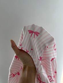 ZzzCrew Bow Print Long Sleeve Fitted Pajama Jumpsuit - Pink - View 7