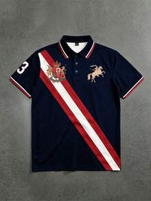STYNVO 男士條紋短袖休閒通勤 Polo 衫 - 藏蓝色 - 查看 1