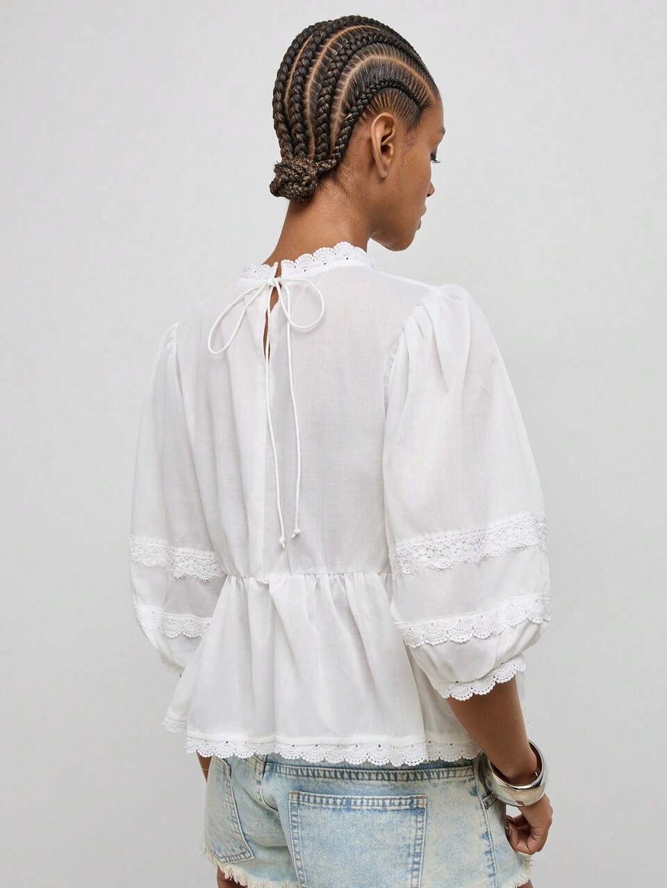 SHEIN Maija Women's Palm Tree Hollow Embroidery Petal Sleeve Ruffle Hem Blouse, Tea Party Everyday Outfits, Work Outfits For Women, Summer Clothes White Elegant