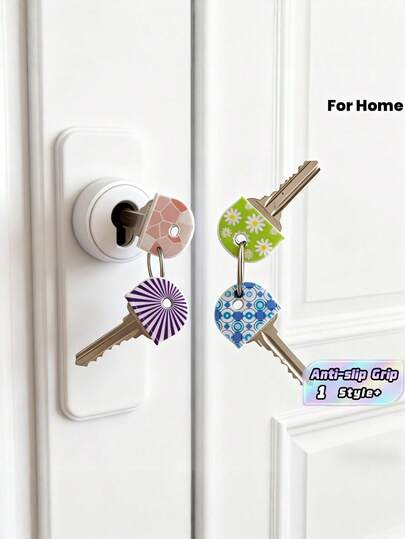 5PCS Random Color Floral Silicone Anti-Slip Creative Key Identifier Protective Cover Universal Fit Durable Flexible Easy To Identify For Home Office Door Keys Key Chain Accessories Key Organizer Decorative Funny Key Cap Set