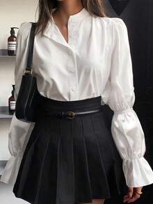 SHEIN 女童白色長袖襯衫，附荷葉領 - 白色 - 查看 1