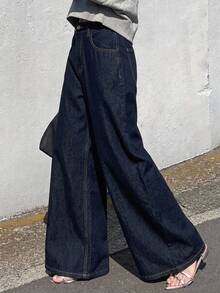 DAZY Women's Casual Everyday Commute Minimalist High Waist Loose Wide Leg Jeans - Dark Wash - View 9