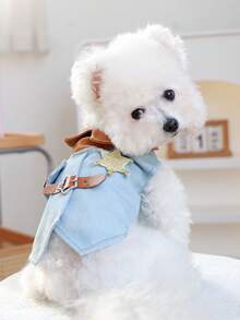 PETSIN 1件寵物貓狗服飾附徽章，帥氣小狗夾克背心 - 藍色 - 查看 6