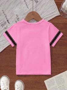 THE POWERPUFF GIRLS X SHEIN GraphicGems Young Girl Heart Cartoon Color-Block Pattern Short Sleeve Soft Versatile Casual Summer T-Shirt - Pink - View 7