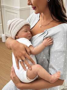 SHEIN 孕婦波點哺乳休閒日常洋裝 - 灰色 - 查看 4