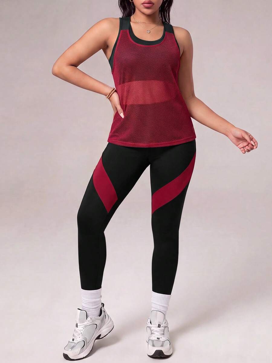 SHEIN Sports 女款背心與緊身褲運動套裝 - 彩色 - 查看 1