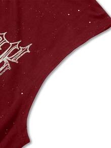 ROMWE MEN Street Life Men's Lips & Cross Print Sequin Tank Top - Red - View 3