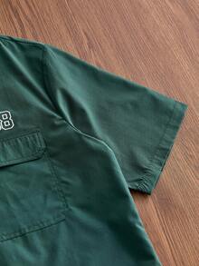 SWAVVY Men's Letter & Number Print Casual Versatile Daily Wear Shirt - Dark Green - View 4