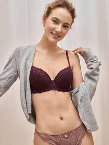 Bralution 1pc Women's Floral Lace Fashion Underwire Bra Lingerie - Purple - View 6