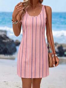 EMERY ROSE Women's Striped Round Neck Casual Sleeveless Mini Dress - Multicolor - View 5
