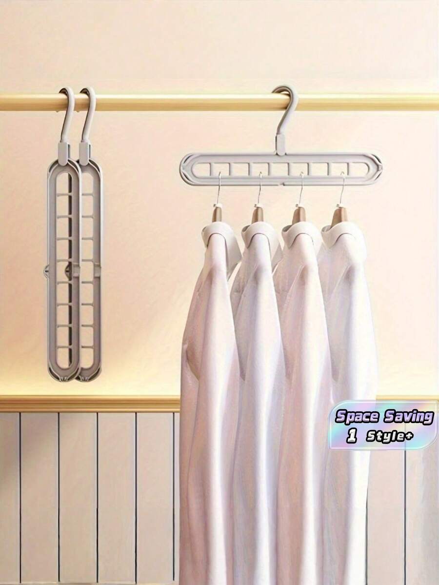 3PCS Heavy Duty Plastic 9 Holes Foldable Hangers Space Saving Non Slip Anti Scratch 360 Rotating Hook Lightweight Durable Closet Organizer For Room Wardrobe Dorm Home Storage Stackable Portable Travel Essential Multipurpose Sturdy Grey Hangers - Multicolor - View 1