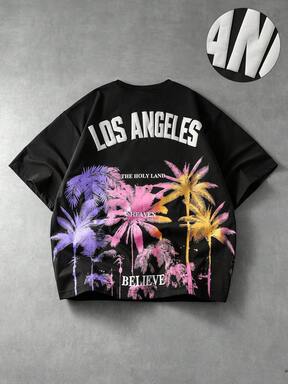 ROMWE MEN Street Life Camiseta de manga corta holgada para hombre con estampado en relieve