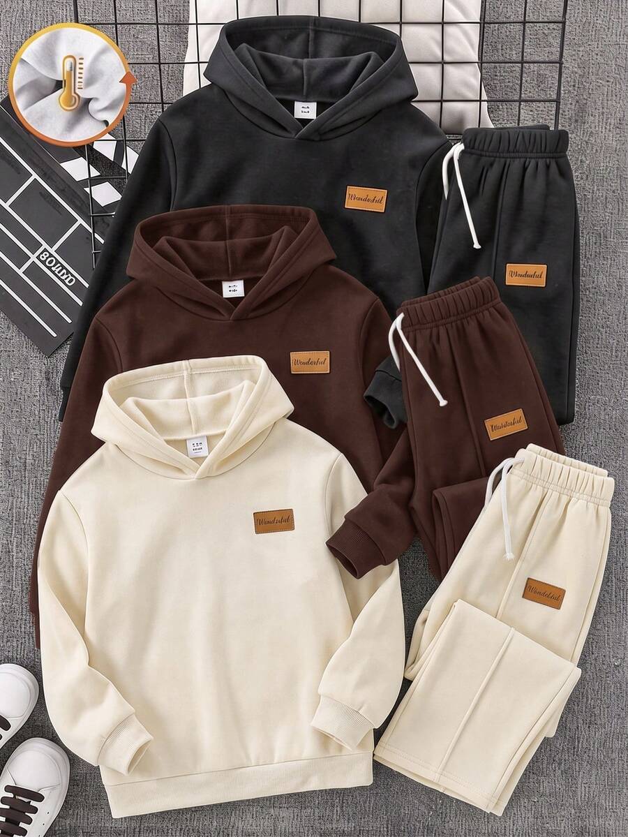 SHEIN 3件組青少年男孩休閒可愛日常舒適經典三色寬鬆直筒運動長褲,買2送1,適合外出、學校、日常聚會,秋冬開學季 - 彩色 - 查看 1