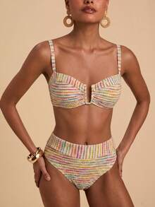 Travachic Women's Summer Beach Colorblock Spaghetti Strap Bikini & Triangle Bottom Two-Piece Swimsuit Set - Multicolor - View 7