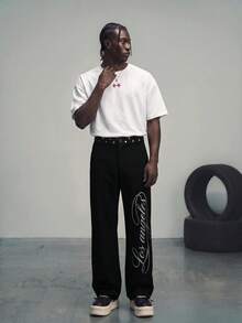 Sport MetroGents Pantalones deportivos largos para hombre con estampado de lunares & letras - Negro - Ver 4