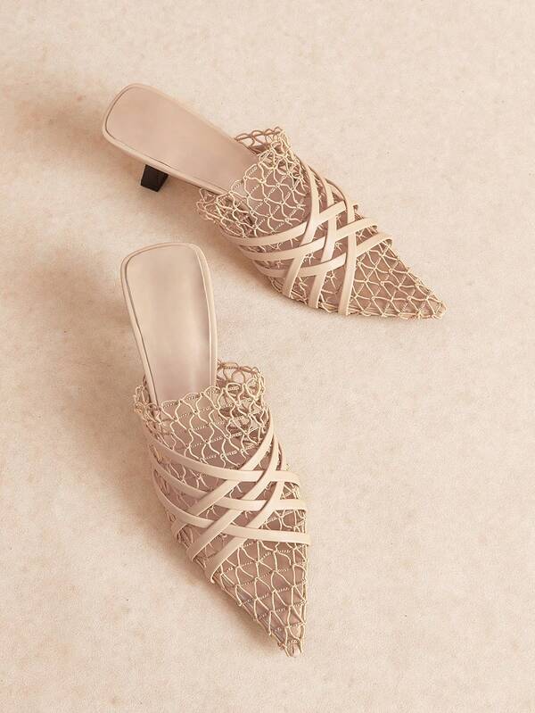 Rosivie Giày mules nữ mũi nhọn kín mũi, sandal cao gót thời trang dáng rỗng gợi cảm, mẫu mới cho mùa xuân và mùa hè