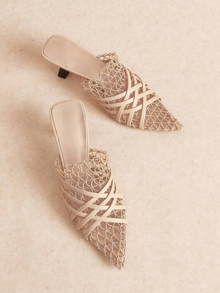Rosivie Women's Closed Toe Pointed Toe Mules Wear Spring And Summer New Sandals Hollow Sexy High Heel Fashion Shoes - nude - View 1