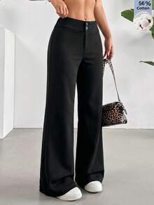 SHEIN EZwear 休閒百搭通勤黑色喇叭褲 - 黑色 - 查看 1