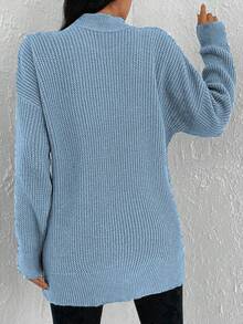 SHEIN Cottnline Women'S Stand Collar Drop Shoulder Sweater - Baby Blue - View 2