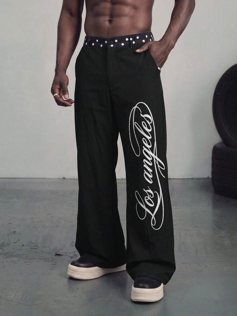 Sport MetroGents Pantalones deportivos largos para hombre con estampado de lunares & letras - Negro - Ver 1