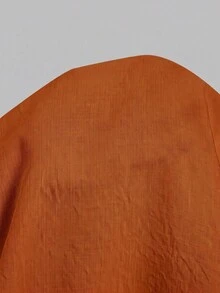 SHEIN 女款休閒優雅米色亞麻混紡立領襯衫，V領蝙蝠袖半袖辦公上衣適合工作，V領半袖寬鬆版型襯衫適合日常穿著/約會之夜&早午餐，夏季白色襯衫 - 橘色 - 查看 11
