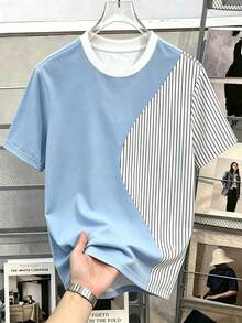 Manfinity Hypemode Men's Colorblock Striped Short Sleeve T-Shirt, Suitable For Casual Daily Wear, Refreshing Summer Choice - Multicolor - View 2