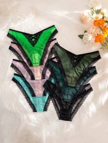 SHEIN Conjunto de 7 piezas de bragas triangulares cómodas con patchwork de encaje para mujer - Multicolor - Ver 2