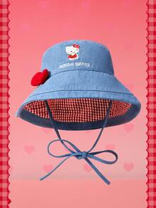 HELLO KITTY AND FRIENDS | SHEIN Women's Bow Embroidered Bucket Hat - Blue - View 1