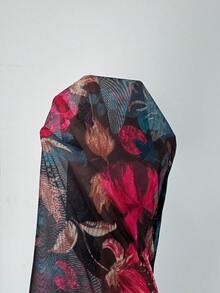 KARISMINA 女款V領燈籠袖前綁帶鏤空腰部花卉雪紡連身褲，春夏度假穿搭 - 黑色 - 查看 17