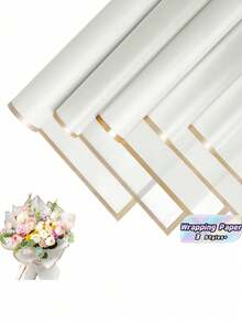 40/20/10pcs Floral Wrapping Paper, Gold Edge Korean Style Bouquet Wrapping Paper, Decorative Floral Supplies For DIY Crafts And Gift Wrapping, Wrapping Paper, Bouquet Supplies,White Tissue Paper For Gift Bags And Wrapping, Mother's Day Graduation - White - View 2