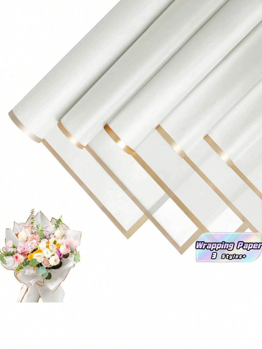 40/20/10pcs Floral Wrapping Paper, Gold Edge Korean Style Bouquet Wrapping Paper, Decorative Floral Supplies For DIY Crafts And Gift Wrapping, Wrapping Paper, Bouquet Supplies,White Tissue Paper For Gift Bags And Wrapping, Mother's Day Graduation