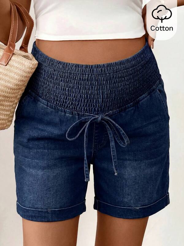 SHEIN Shorts de mezclilla casuales y versátiles para uso diario de maternidad
