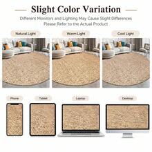1pc Natural Light Brown Round Woven Texture Mat - Soft Polyester Anti-Slip Backing, Machine Washable, Suitable For Indoor/Outdoor, Living Room, Bedroom, Patio, Modern Home Decor, Spring/Summer Gift, Comfortable Living Room Carpet - Brown - View 5