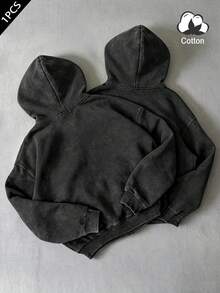 Manfinity EMRG Herren Schwarzer Gewaschener Distressed Kurz-Hoodie, Gelber Tropfender Schriftzug Engel Amor Grafikdruck auf dem Rücken, Vintage Y2K Gothic Street Style, Lässig Frühling/Sommer Urlaub, Musikfestival, Konzert, Clubparty - Schwarz - Übersicht 3