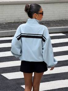 Muchica Spring/Autumn Casual Versatile Blue Jacket - Blue - View 2