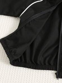 SHEIN 嬰兒男孩女孩加厚工裝風黑色立領夾克長袖運動衫與黑色慢跑褲套裝，舒適百搭休閒時尚日常運動簡約基礎款，適合秋冬室內滑雪、戶外日常運動、派對、拍照 - 彩色 - 查看 7
