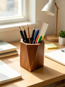 1PC SolidWood NaturalFinish MultiFunctional DeskOrganizer PenHolder StorageBox TidyUp SpaceSaving Durable DesktopDecor OfficeStudy Home BackToSchool GiftForColleague - Walnut - View 10