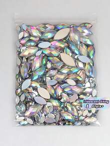 600PCS Various Sizes Acrylic Marquise Shape AB Coating Flatback 3D Non Hotfix Iridescent Shiny Rhinestones Nail Art Embellishments Wedding Decor Crafts DIY Jewelry Making Supplies - multicolor - View 1