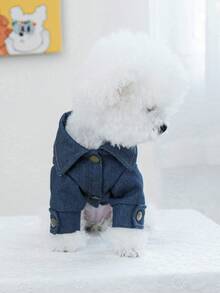 PETSIN 1件貓狗寵物服飾，刺繡星星裝飾藍色休閒夾克 - 藍色 - 查看 9