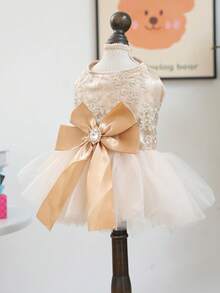 PETSIN 1 Piece Champagne Princess Style Pet Dress, Small Mother Dog And Cat Clothes, Suitable For Wedding And Birthday Photo Outfits, Suitable For Wedding Companions And Birthday Parties To Wear Wedding Dresses - Champagne - View 7