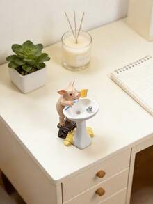 1PC Resin Adorable Pig Holding Toothbrush Creative Figurine Ornament Compact Sturdy Desktop Decoration For Desk Sideboard Display Cabinet Home Office Micro Landscape Calming Birthday Present For Collectors Home Decor Enthusiasts - multicolor - View 2